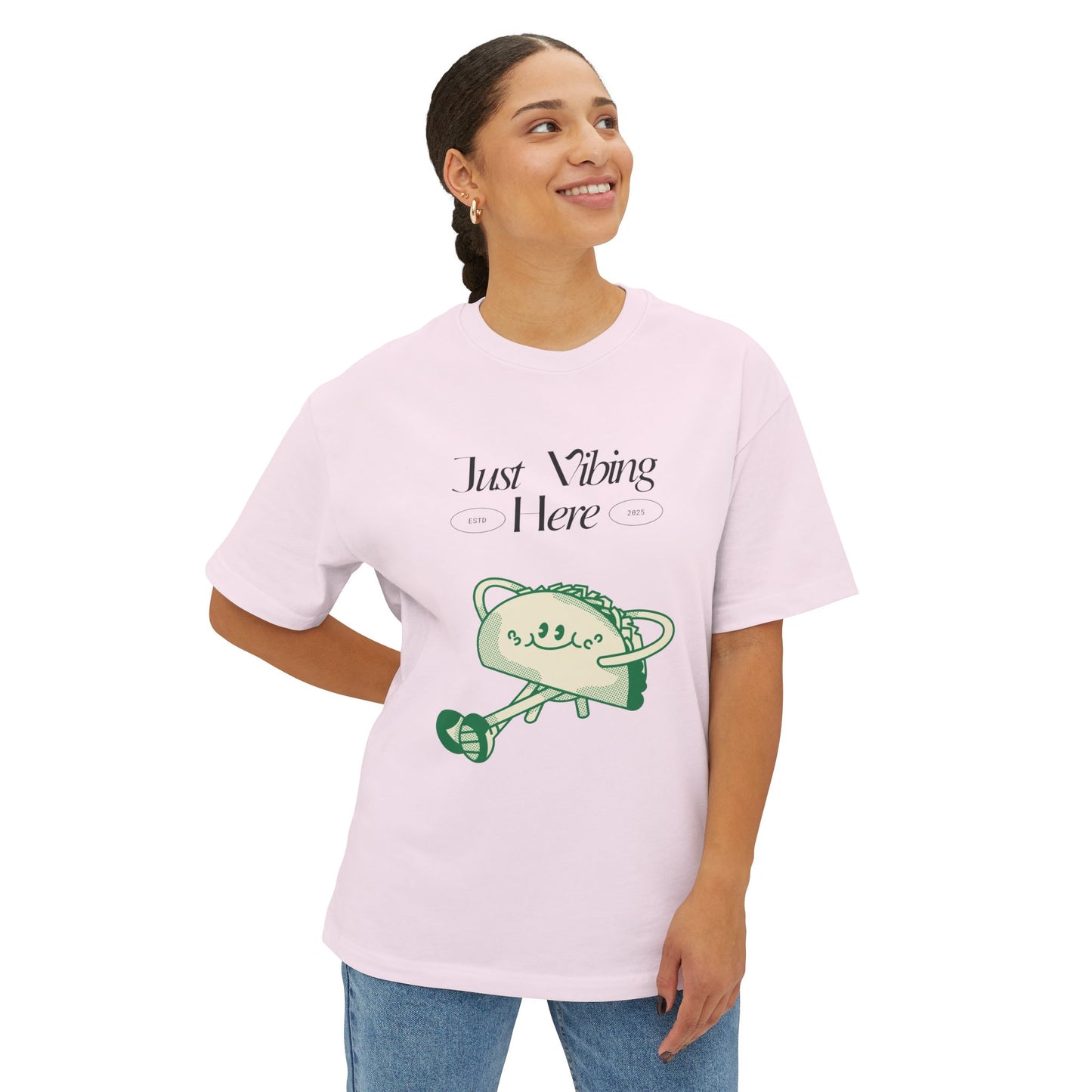 Just Vibing Here Unisex Oversized Tee, Casual Graphic Top, Everyday Wear, Comfortable Summer Shirt, Unique Gift Idea, Relaxed Fit Tee