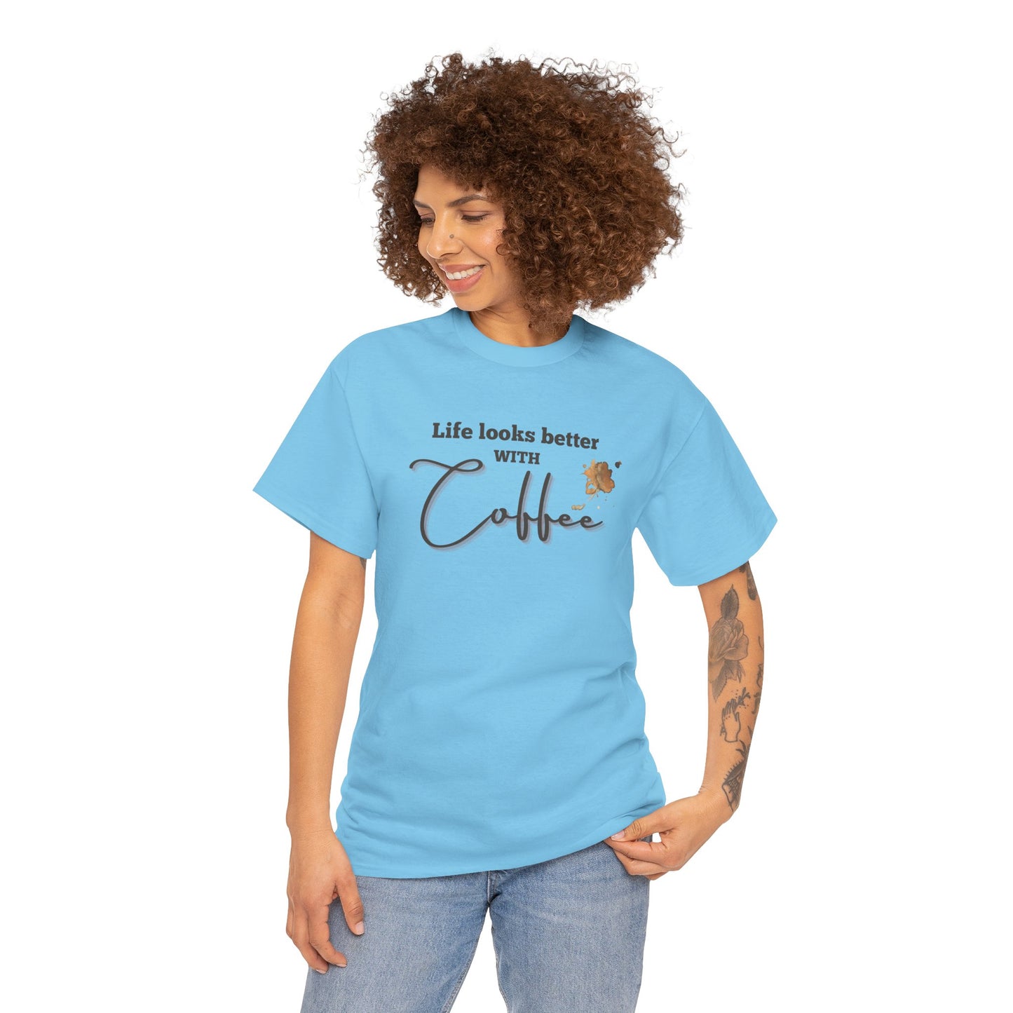 Life Looks Better with Coffee Tee | Unisex Cotton Tee for Coffee Lovers, Gift for Birthdays, Anniversaries, Casual Wear, Coffee-themed