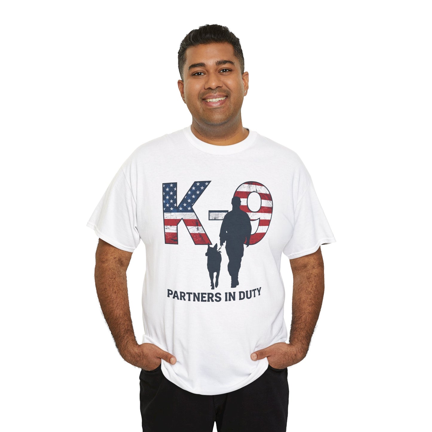 Patriotic K-9 T-Shirt - Partners in Duty Tee | Unisex Heavy Cotton Tee for Dog Lovers, Military Support, Gifts for Dog Handlers