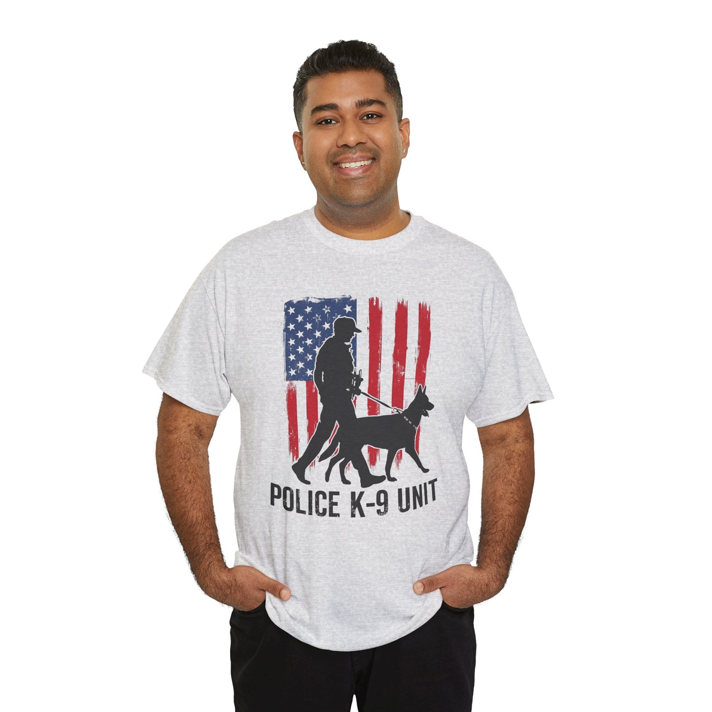 Patriotic Police K-9 Unit Heavy Cotton Tee, Unisex Cotton Shirt for Dog Lovers, Law Enforcement Apparel, Gifts for Police Officers