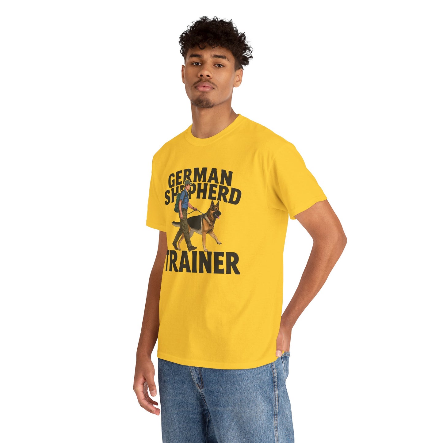 German Shepherd Trainer Tee - Man Holding a German Shepherd | Dog Lover Gift