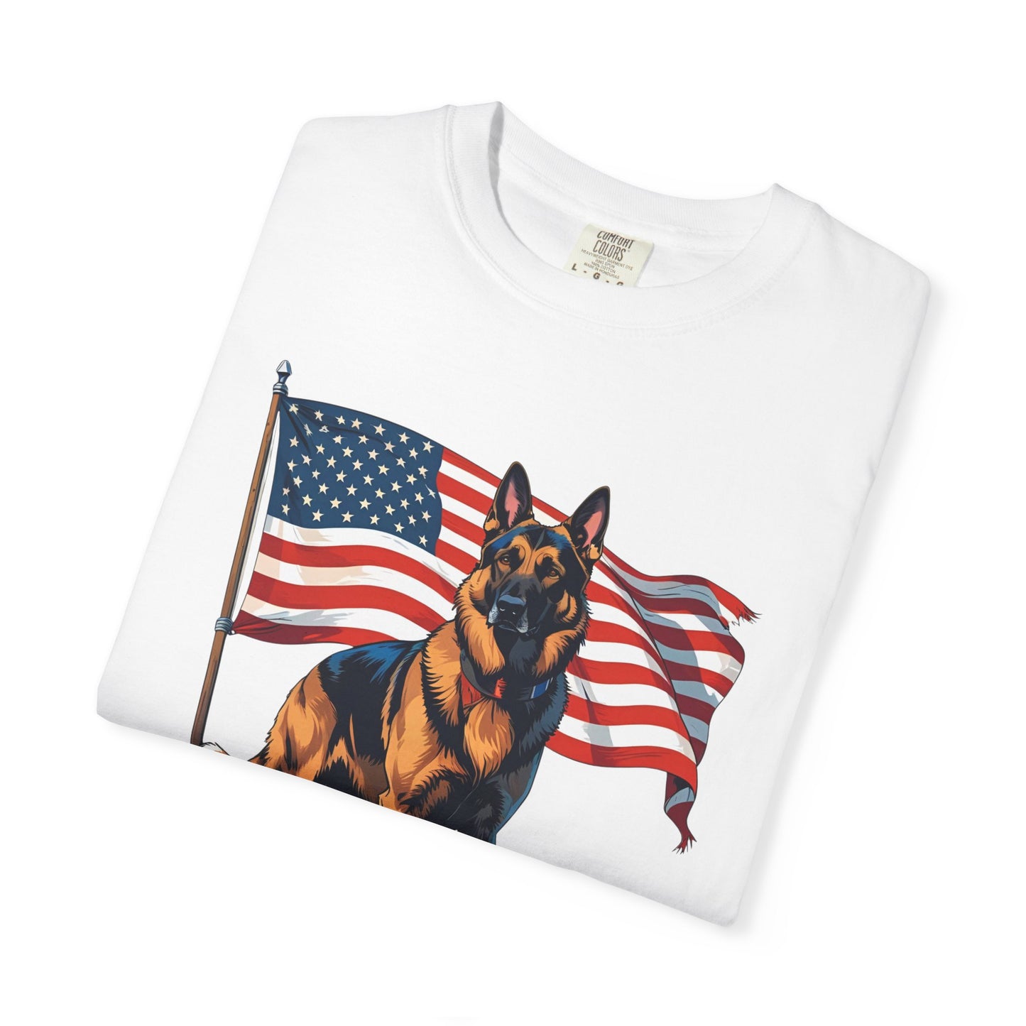 Patriotic German Shepherd Dog T-Shirt, Unisex Garment-Dyed Tee, Dog Lover Gift, US Independence Day Apparel, Casual Wear for Pet Lovers