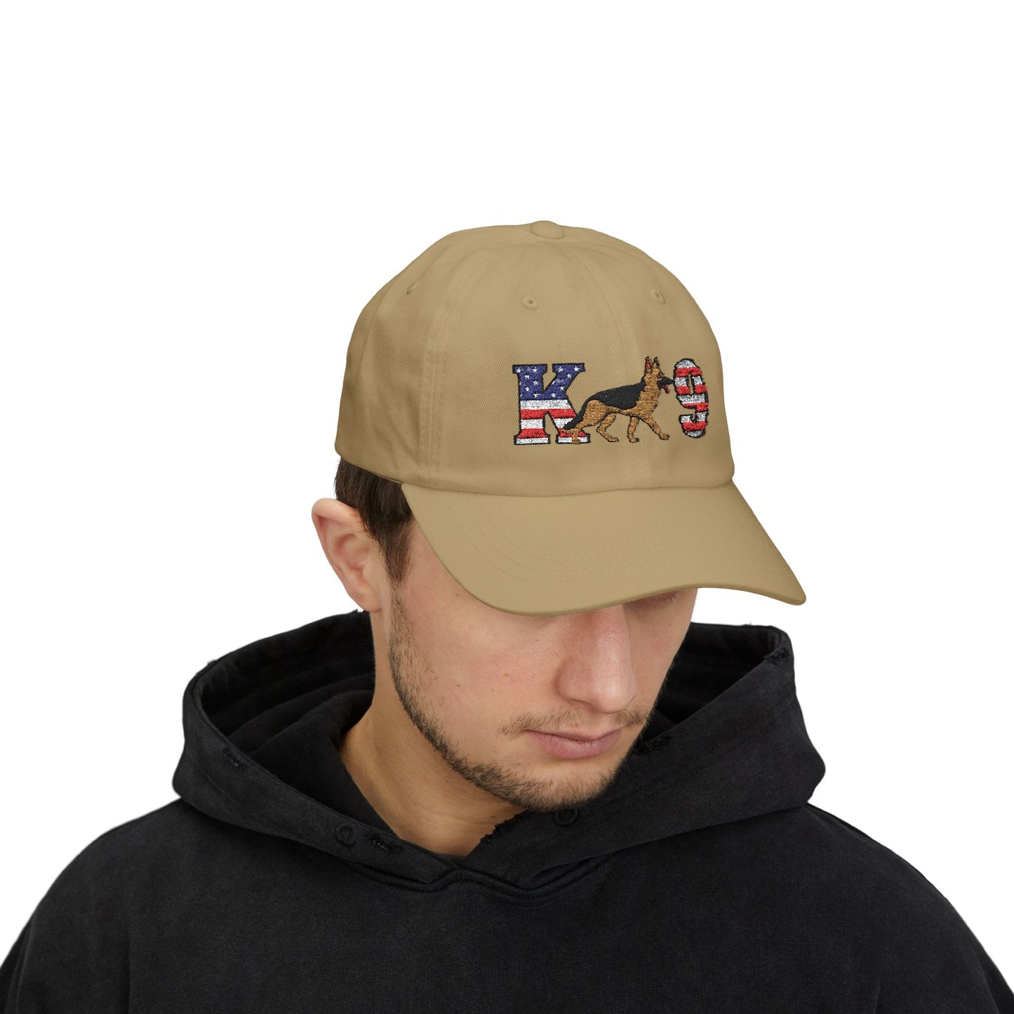 Patriotic K9 German Shepherd Dad Cap - USA Flag Design on K and 9 | Adjustable Baseball Hat | Gift for Dog Lovers