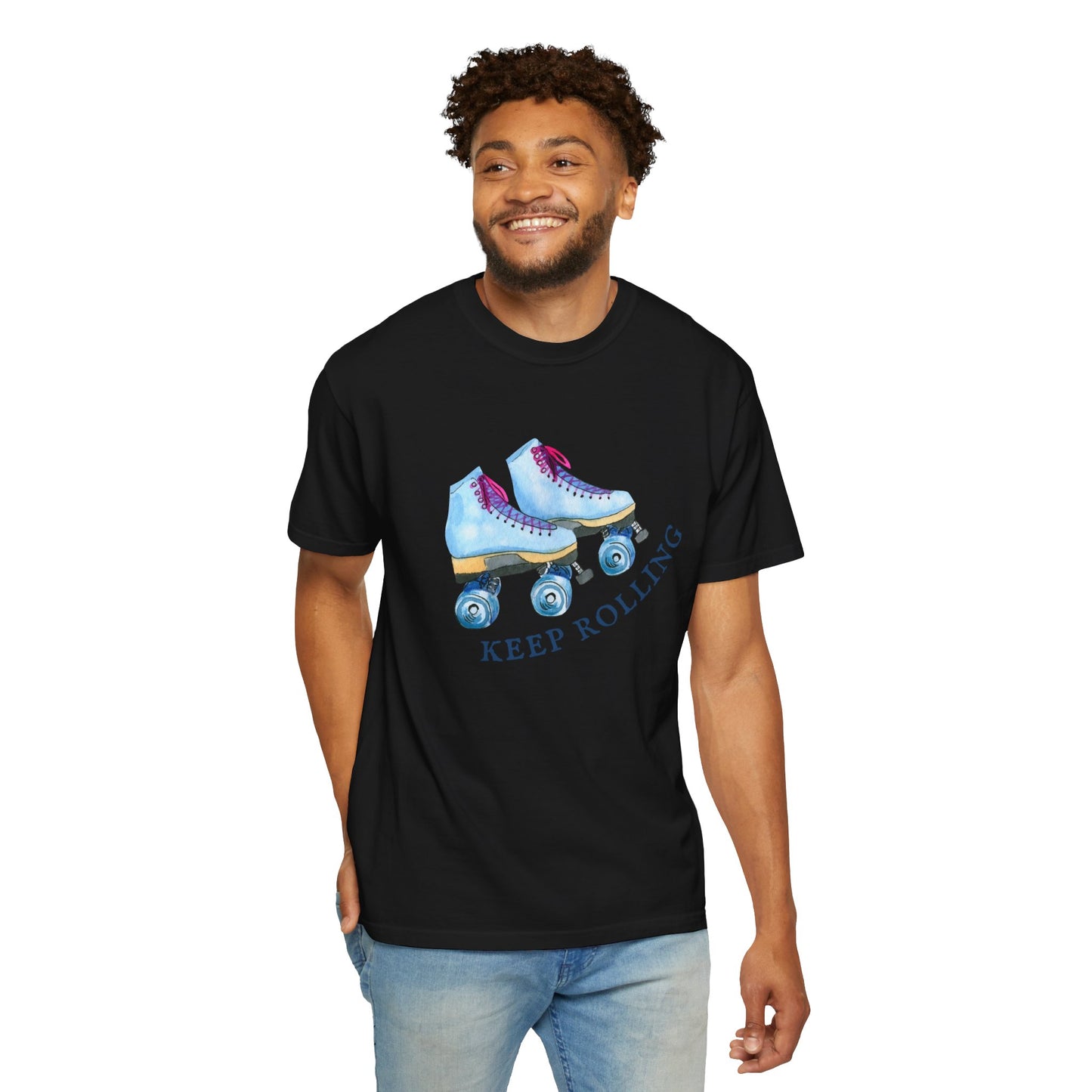 Keep Rolling Retro Roller Skates Tee, Vintage Skate T-shirt, Unisex Garment-Dyed Shirt, Fun Gift for Skating Lovers, Summer Apparel