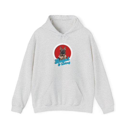 Unisex Dog Lover Hoodie With Close Up of Working Line German Shepherd and Caption Loyal & Loving