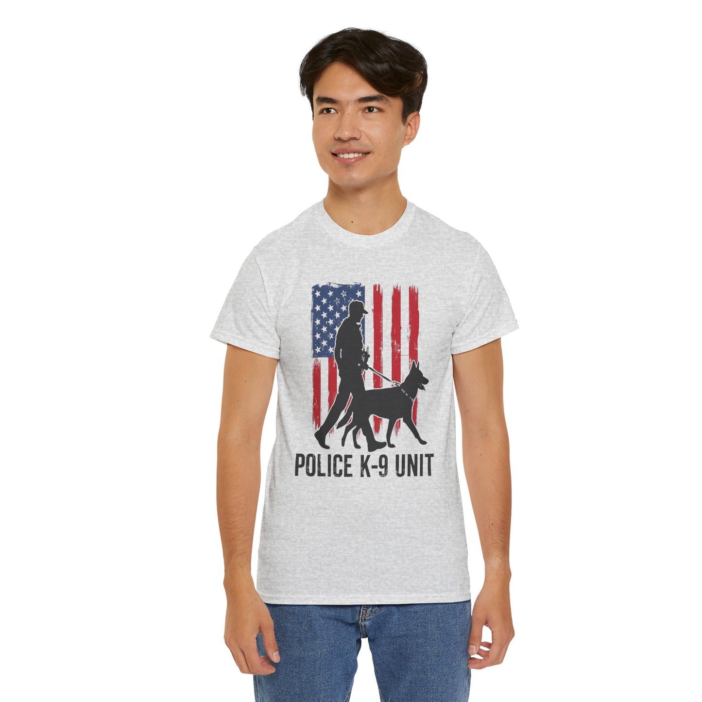 Patriotic Police K-9 Unit Heavy Cotton Tee, Unisex Cotton Shirt for Dog Lovers, Law Enforcement Apparel, Gifts for Police Officers