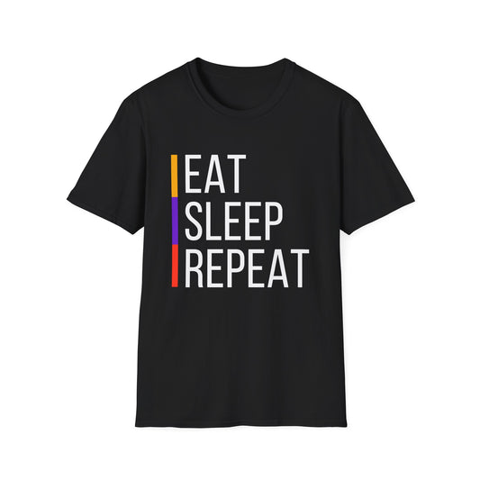 Eat Sleep Repeat Unisex Softstyle T-Shirt - Perfect for Casual Outings, Funny Gift, Relaxation Apparel, Everyday Wear, Motivational Tee
