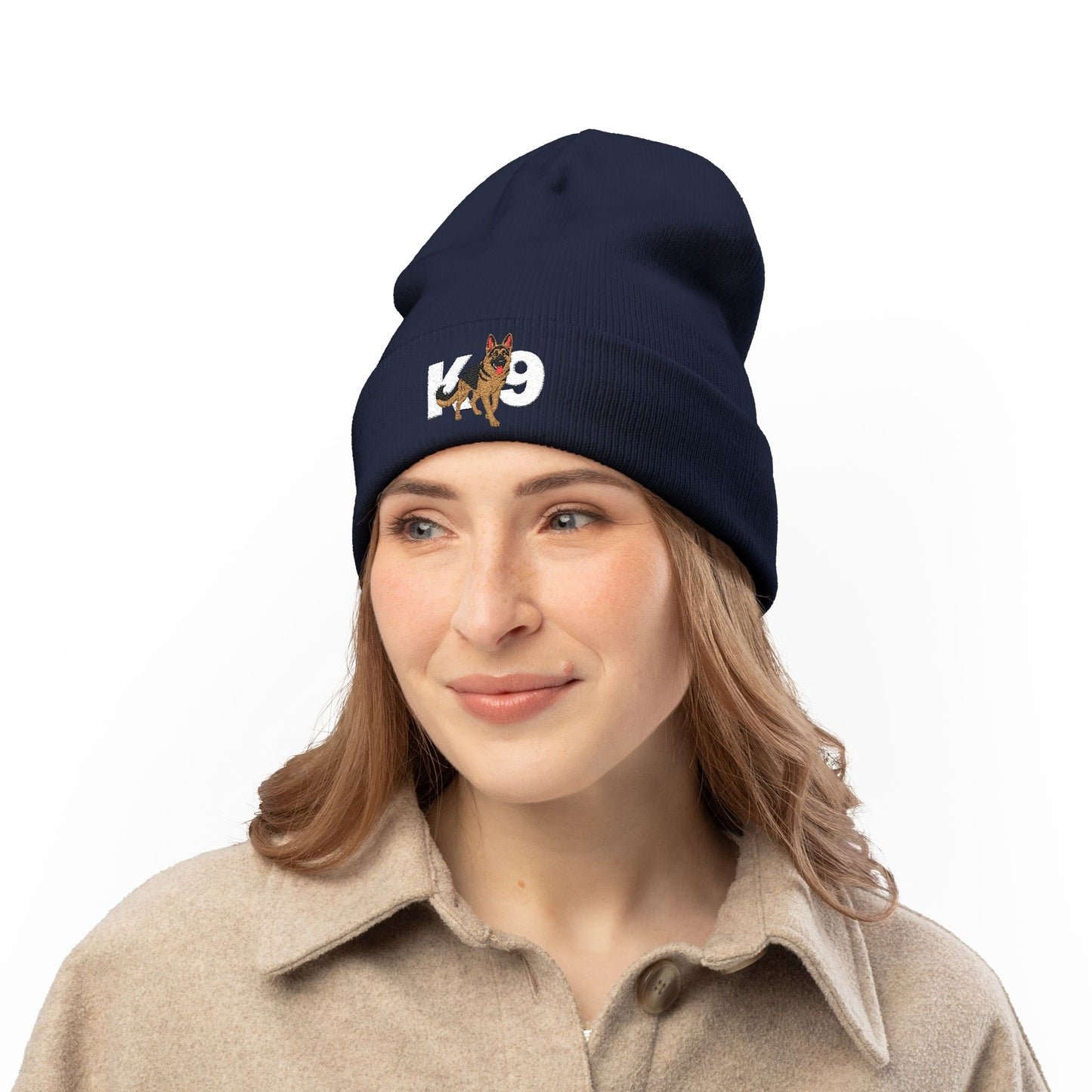 K9 Embroidered Knit Beanie Featuring a German Shepherd Design | Cozy Pet Lover Hat