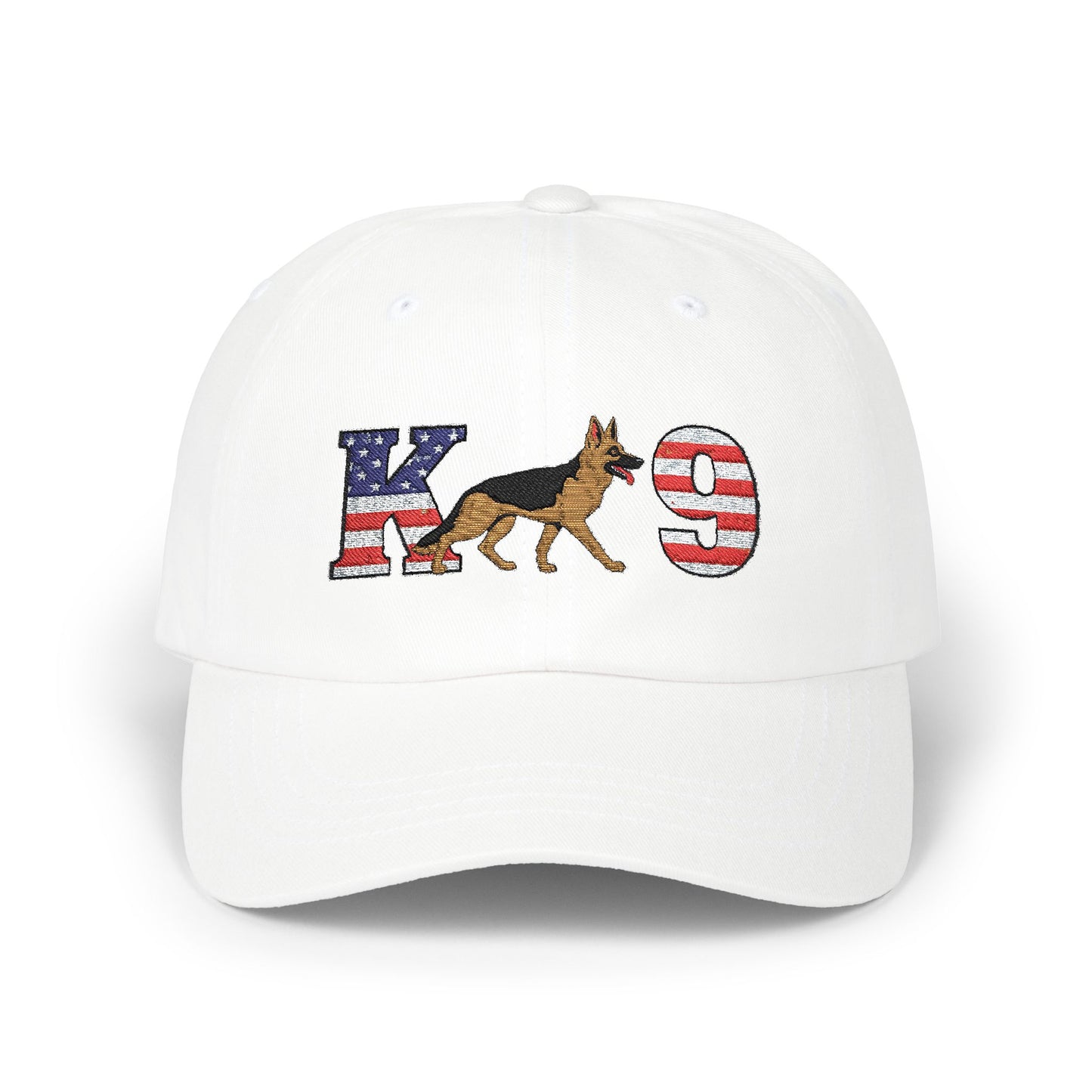 Patriotic K9 German Shepherd Dad Cap - USA Flag Design on K and 9 | Adjustable Baseball Hat | Gift for Dog Lovers