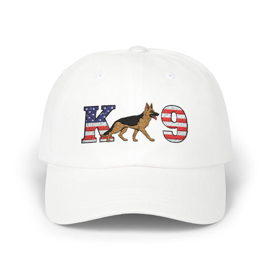 Patriotic K9 German Shepherd Dad Cap - USA Flag Design on K and 9 | Adjustable Baseball Hat | Gift for Dog Lovers