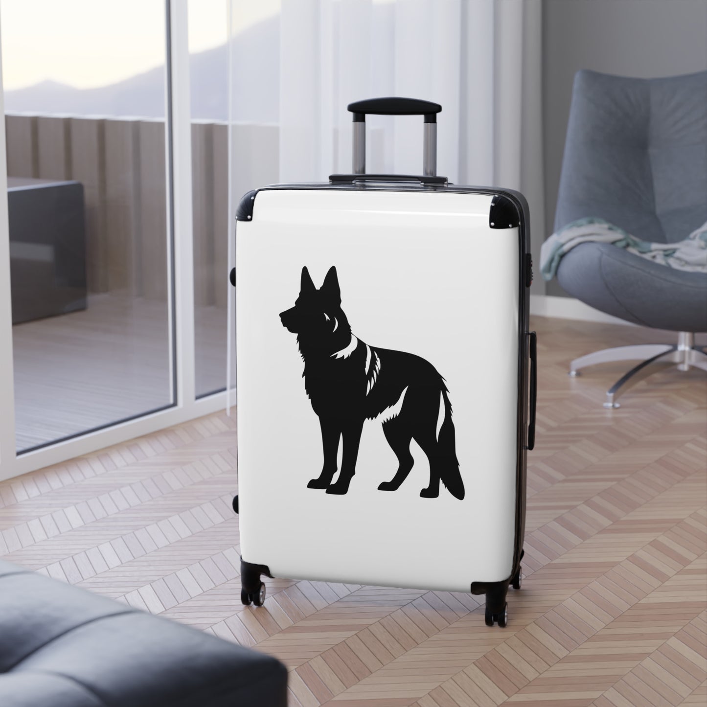 Dog Lover's Suitcase Featuring a Graphic of Black German Shepherd