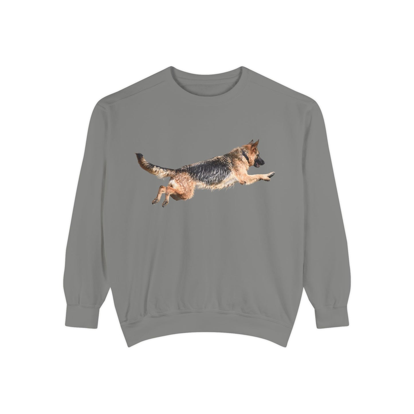 Unisex Dog Lover Sweatshirt With a Wet German Shepherd Jumping in the Air