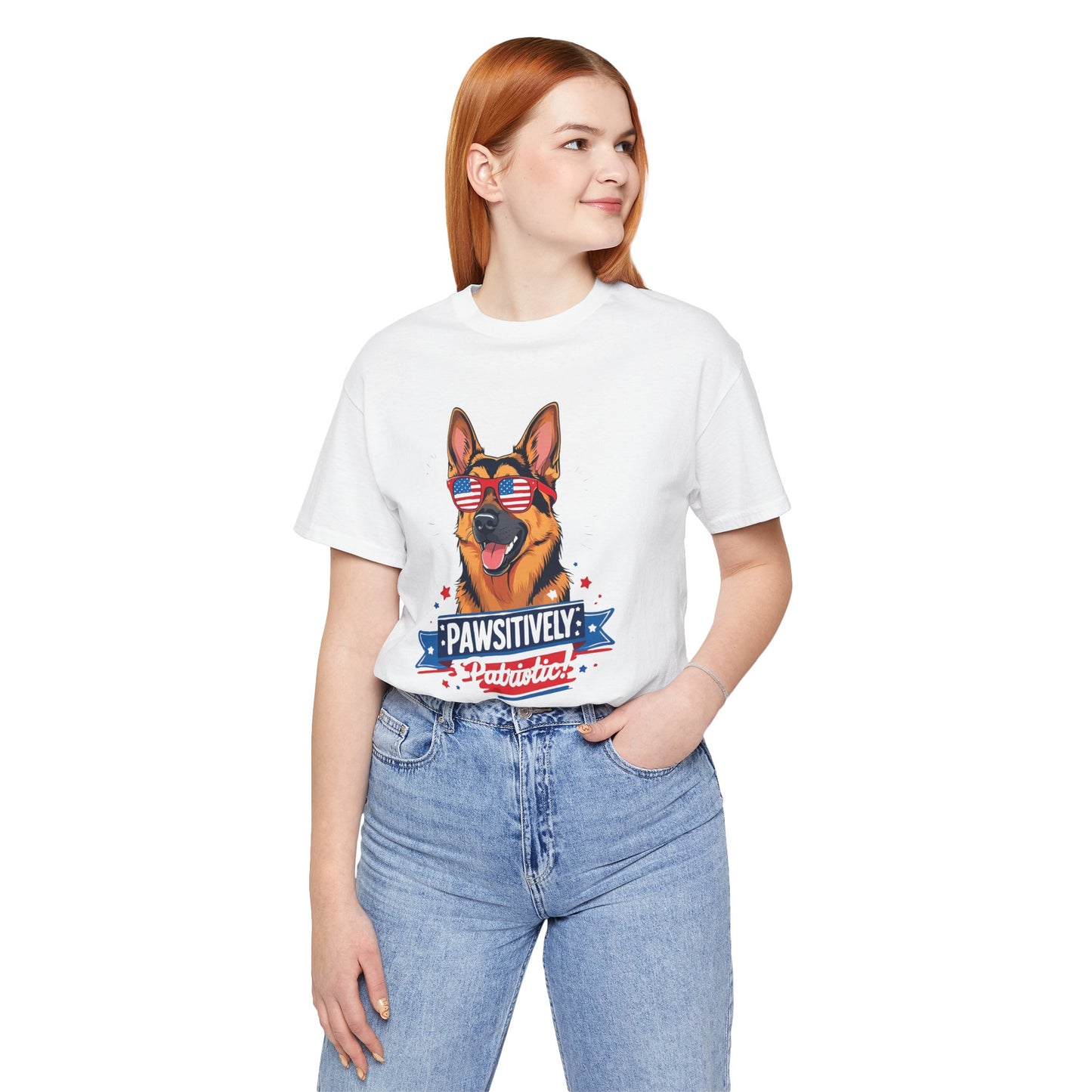 Pawsitively Patriotic German Shepherd Dog Tee, Unisex T-Shirt, Perfect for Summer Celebrations, Pet Lovers Gift, 4th of July Apparel