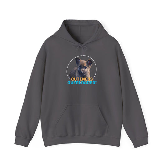 Unisex Dog Lover Hoodie With Cute Sable German Shepherd Puppy and Caption Cuteness Overloaded