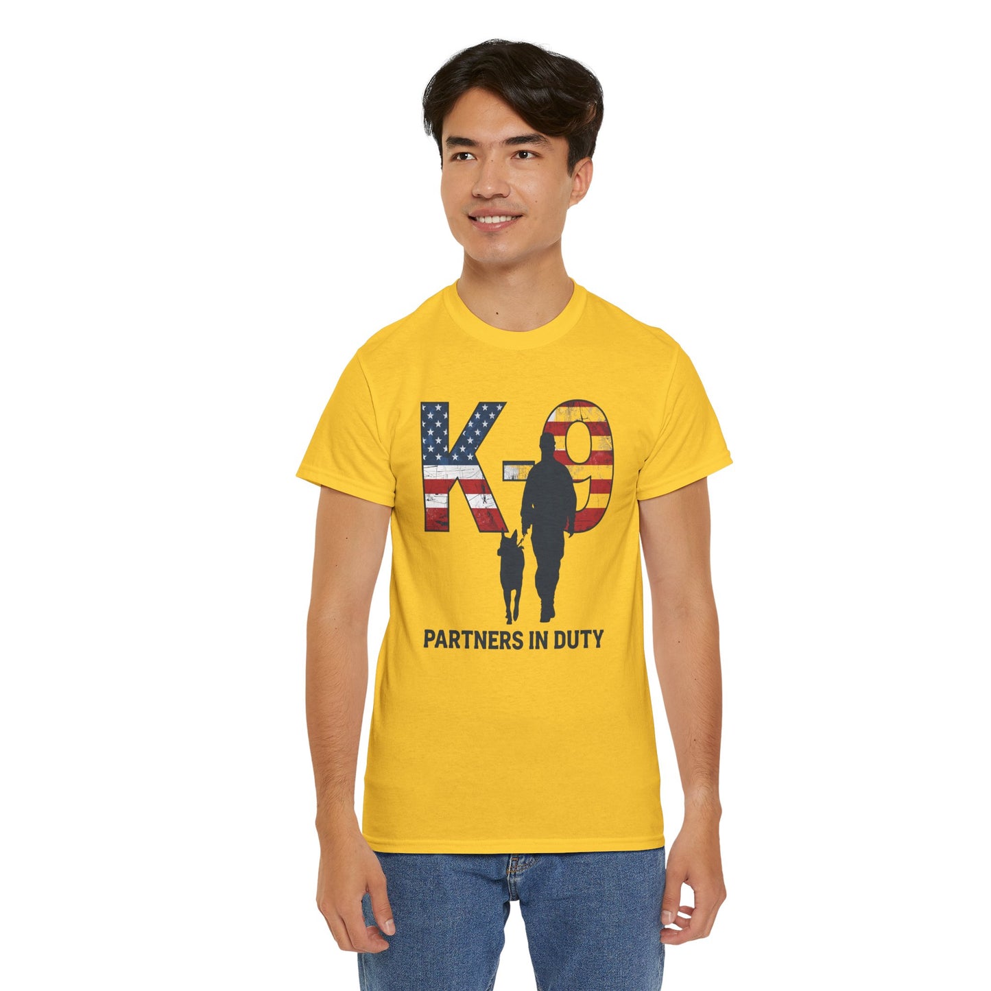 Patriotic K-9 T-Shirt - Partners in Duty Tee | Unisex Heavy Cotton Tee for Dog Lovers, Military Support, Gifts for Dog Handlers