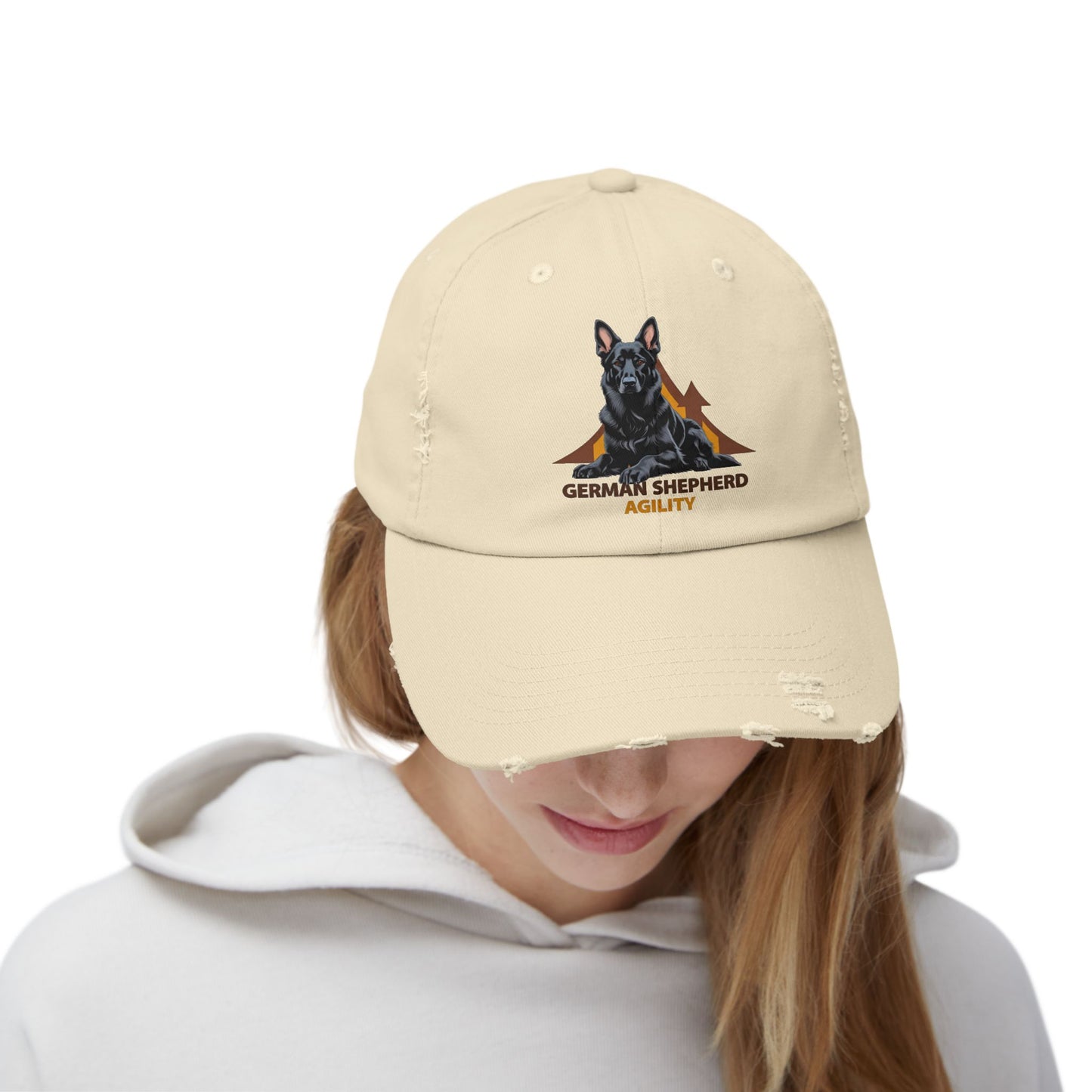 German Shepherd Agility Distressed Cap, Vintage Dog Hat, Pet Lover Gift, Adjustable Baseball Cap, Casual Outdoor Apparel