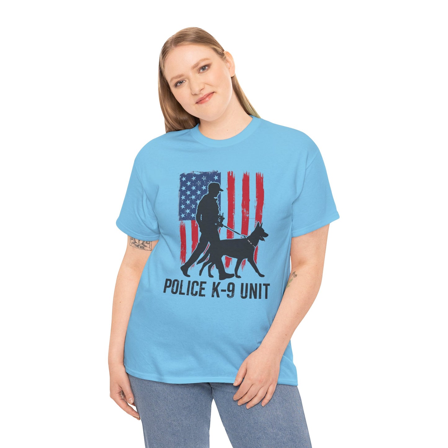 Patriotic Police K-9 Unit Heavy Cotton Tee, Unisex Cotton Shirt for Dog Lovers, Law Enforcement Apparel, Gifts for Police Officers