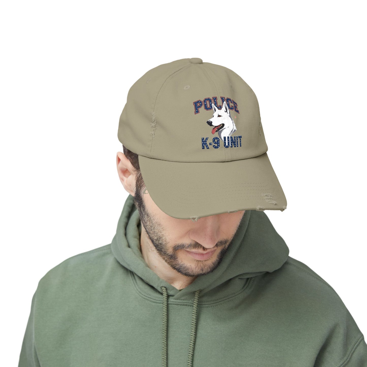 Unisex Distressed Cap with Police K9 Design Featuring German Shepherd, Trendy Dog Lover Hat, Perfect Gift for Police Supporters