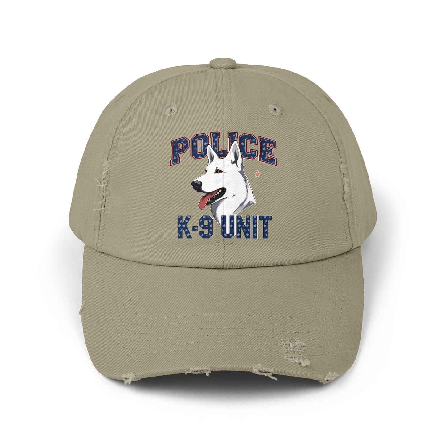 Unisex Distressed Cap with Police K9 Design Featuring German Shepherd, Trendy Dog Lover Hat, Perfect Gift for Police Supporters