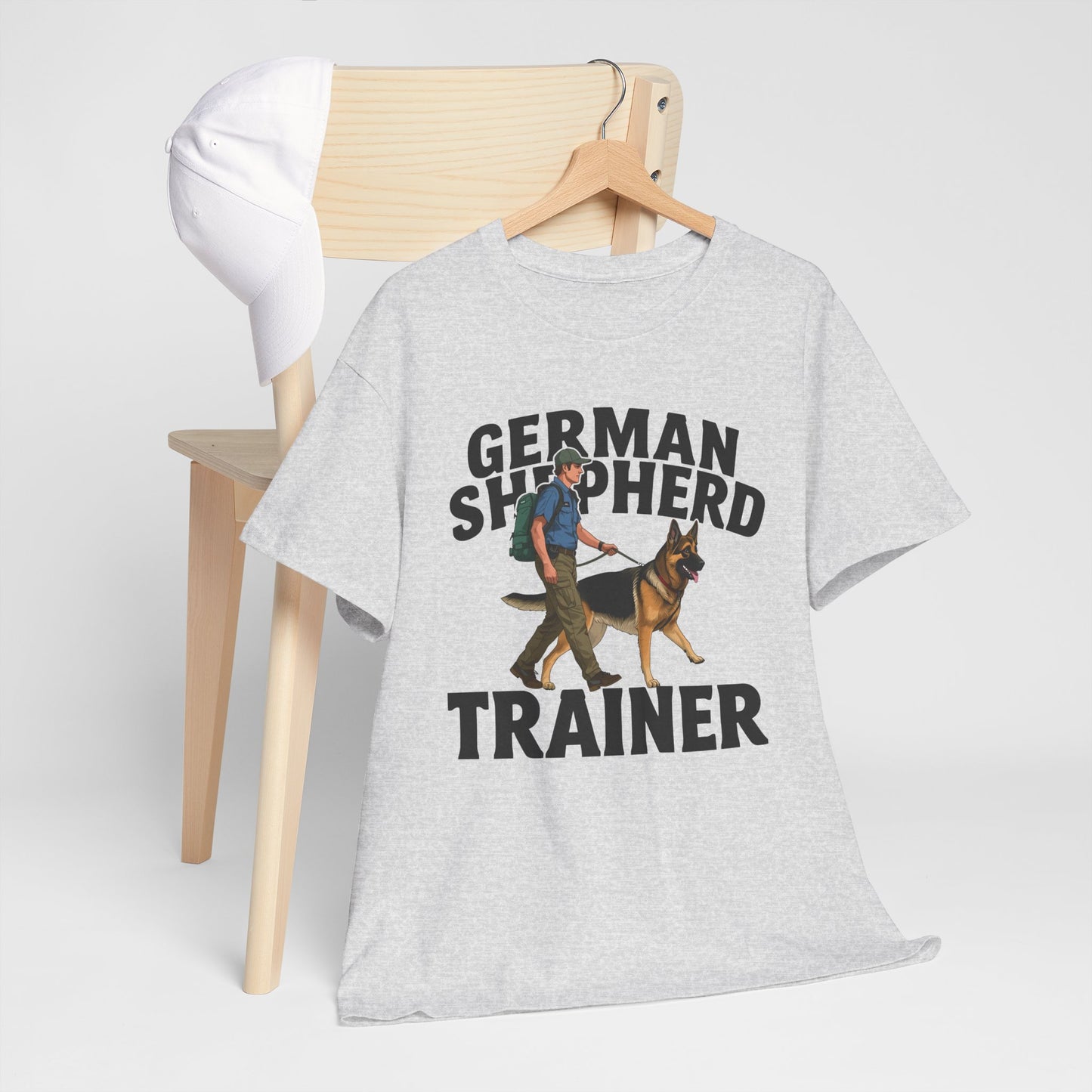 German Shepherd Trainer Tee - Man Holding a German Shepherd | Dog Lover Gift