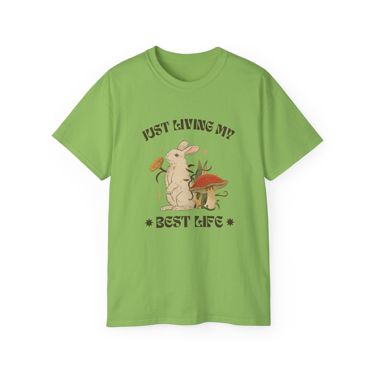 Unisex Ultra Cotton Tee - Just Living My Best Life Bunny Design, Cute Rabbit Shirt, Gift for Animal Lovers, Spring Fashion