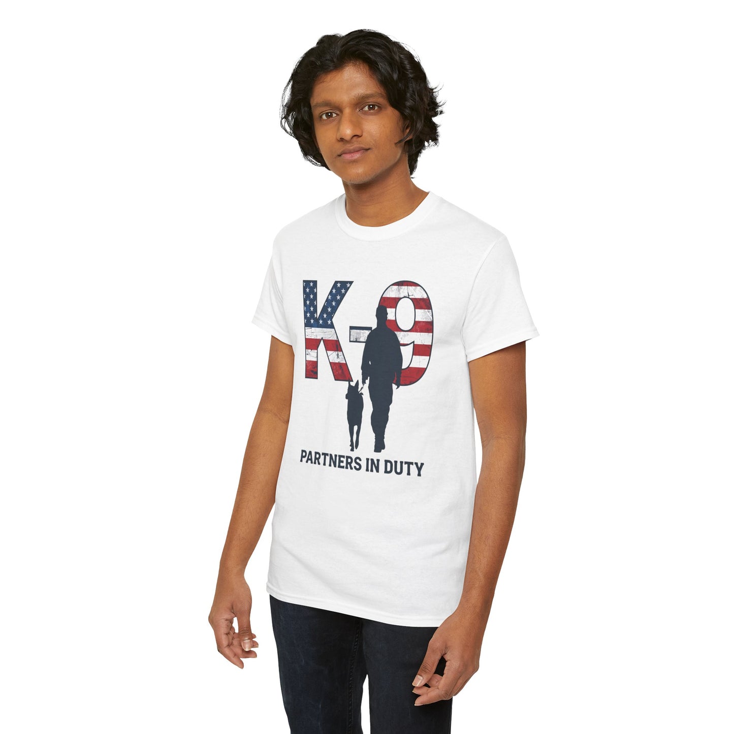 Patriotic K-9 T-Shirt - Partners in Duty Tee | Unisex Heavy Cotton Tee for Dog Lovers, Military Support, Gifts for Dog Handlers