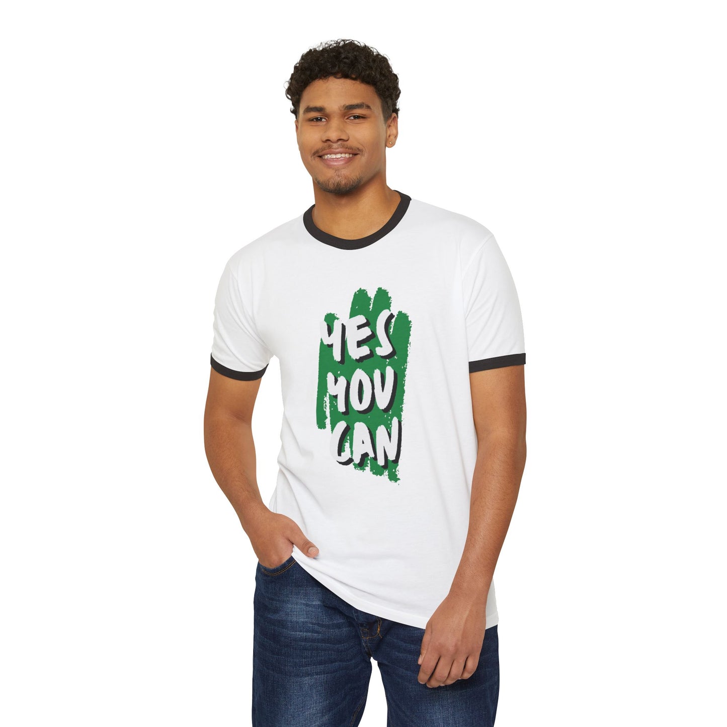 Yes You Can Unisex Cotton Ringer T-Shirt, Motivational Tee, Casual Wear, Gift for Friends, Positive Vibes, Everyday Comfort