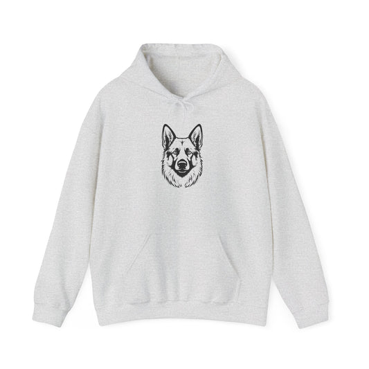 Unisex Dog Lover Hoodie With a Close Up Graphic of Black and Transparent German Shepherd