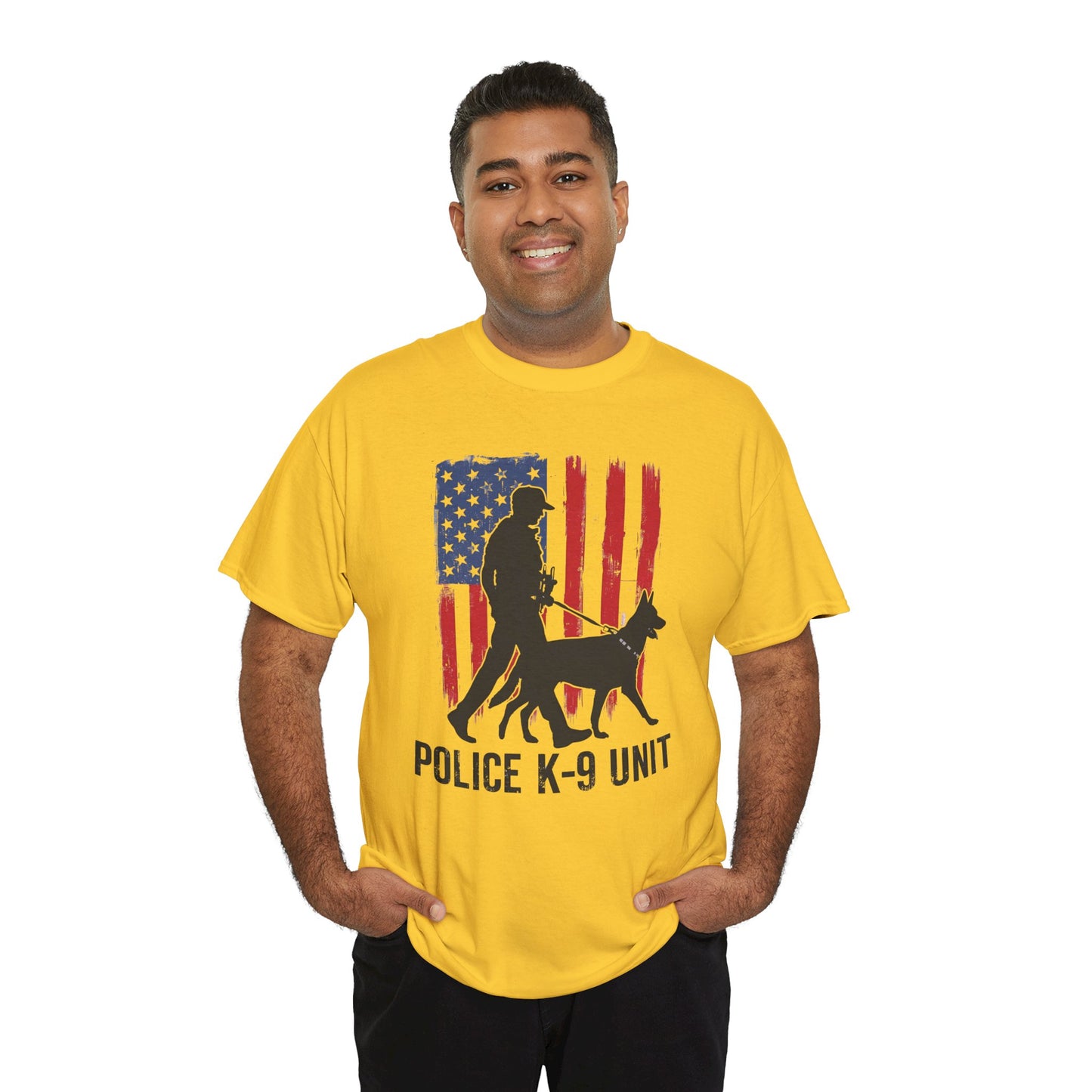 Patriotic Police K-9 Unit Heavy Cotton Tee, Unisex Cotton Shirt for Dog Lovers, Law Enforcement Apparel, Gifts for Police Officers