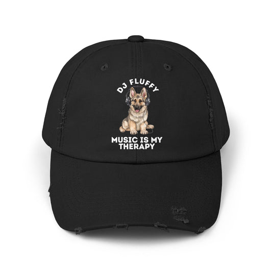 Distressed Dog Cap with German Shepherd Wearing Headphones | Pet Lover Gift | Music is My Therapy