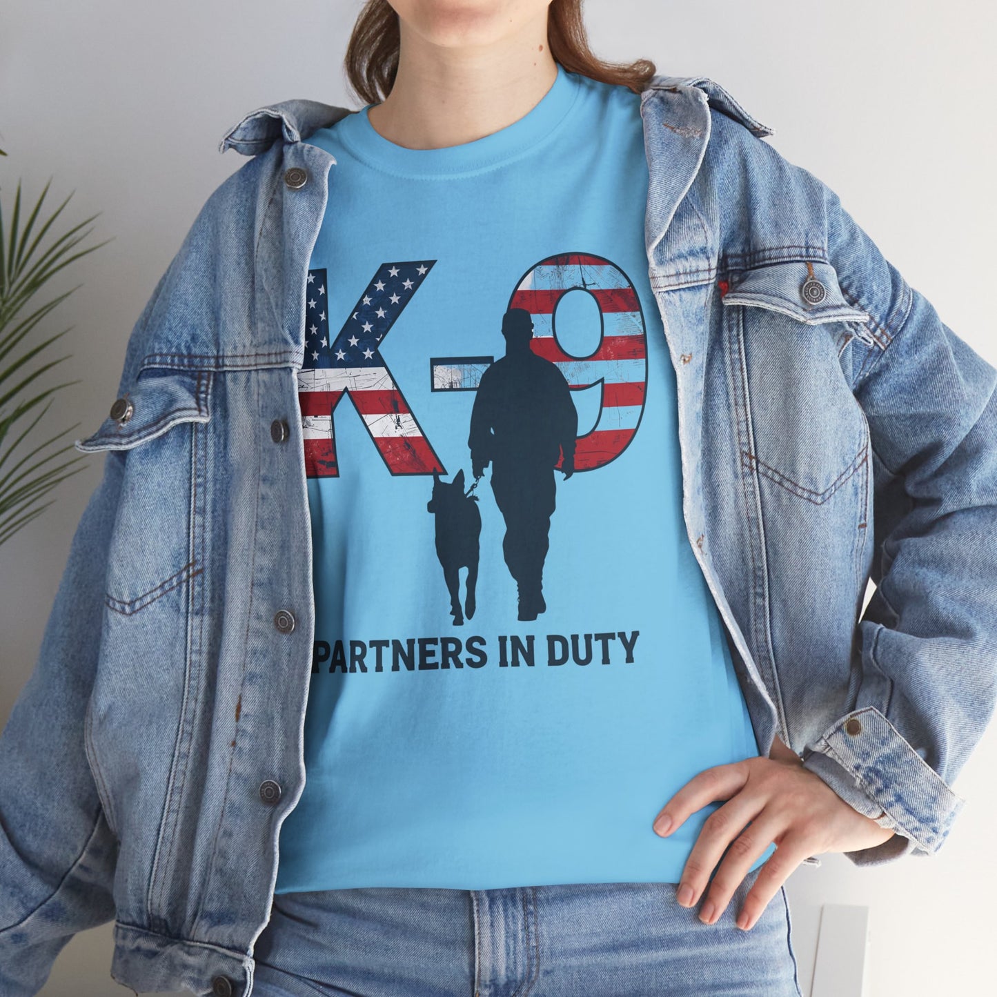 Patriotic K-9 T-Shirt - Partners in Duty Tee | Unisex Heavy Cotton Tee for Dog Lovers, Military Support, Gifts for Dog Handlers