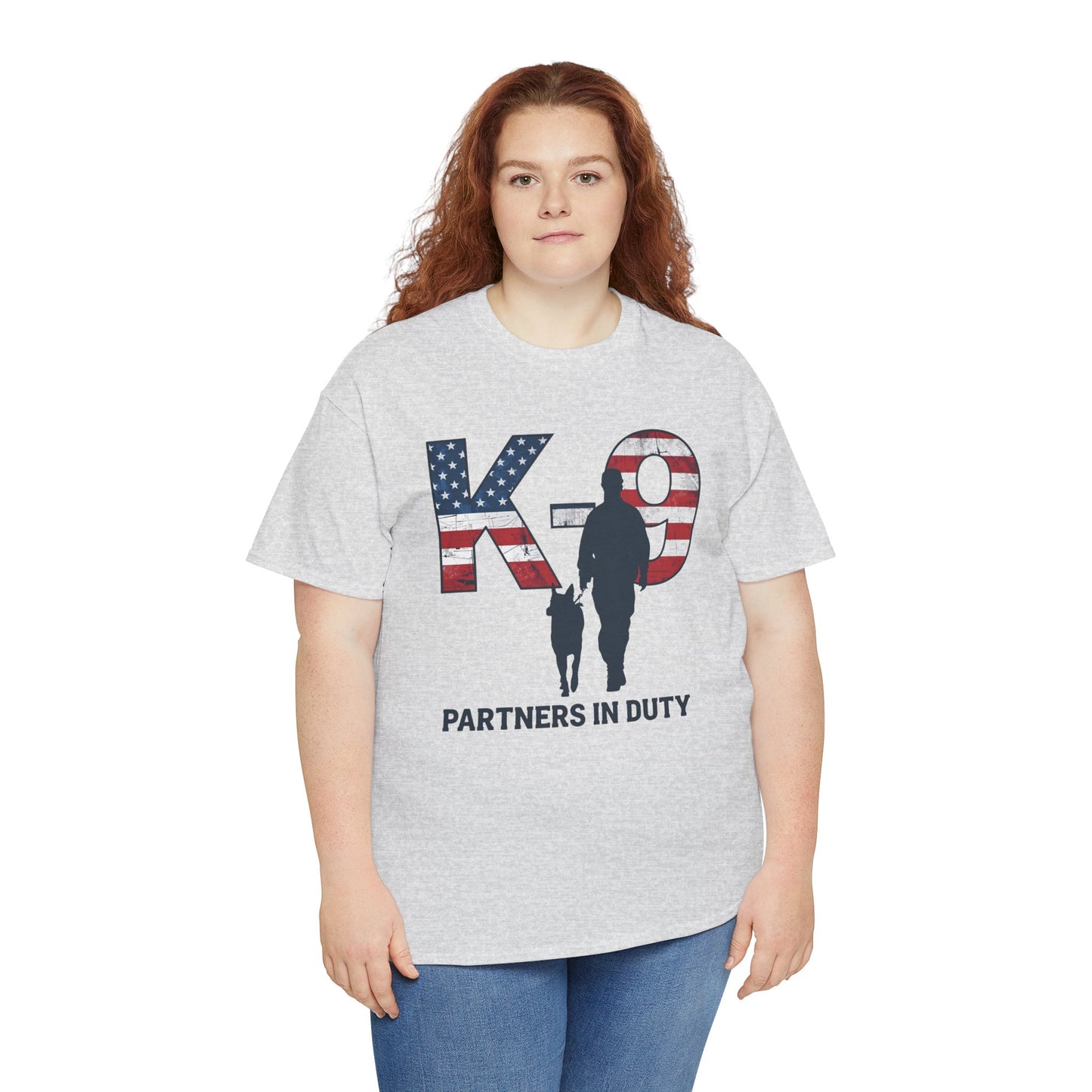 Patriotic K-9 T-Shirt - Partners in Duty Tee | Unisex Heavy Cotton Tee for Dog Lovers, Military Support, Gifts for Dog Handlers
