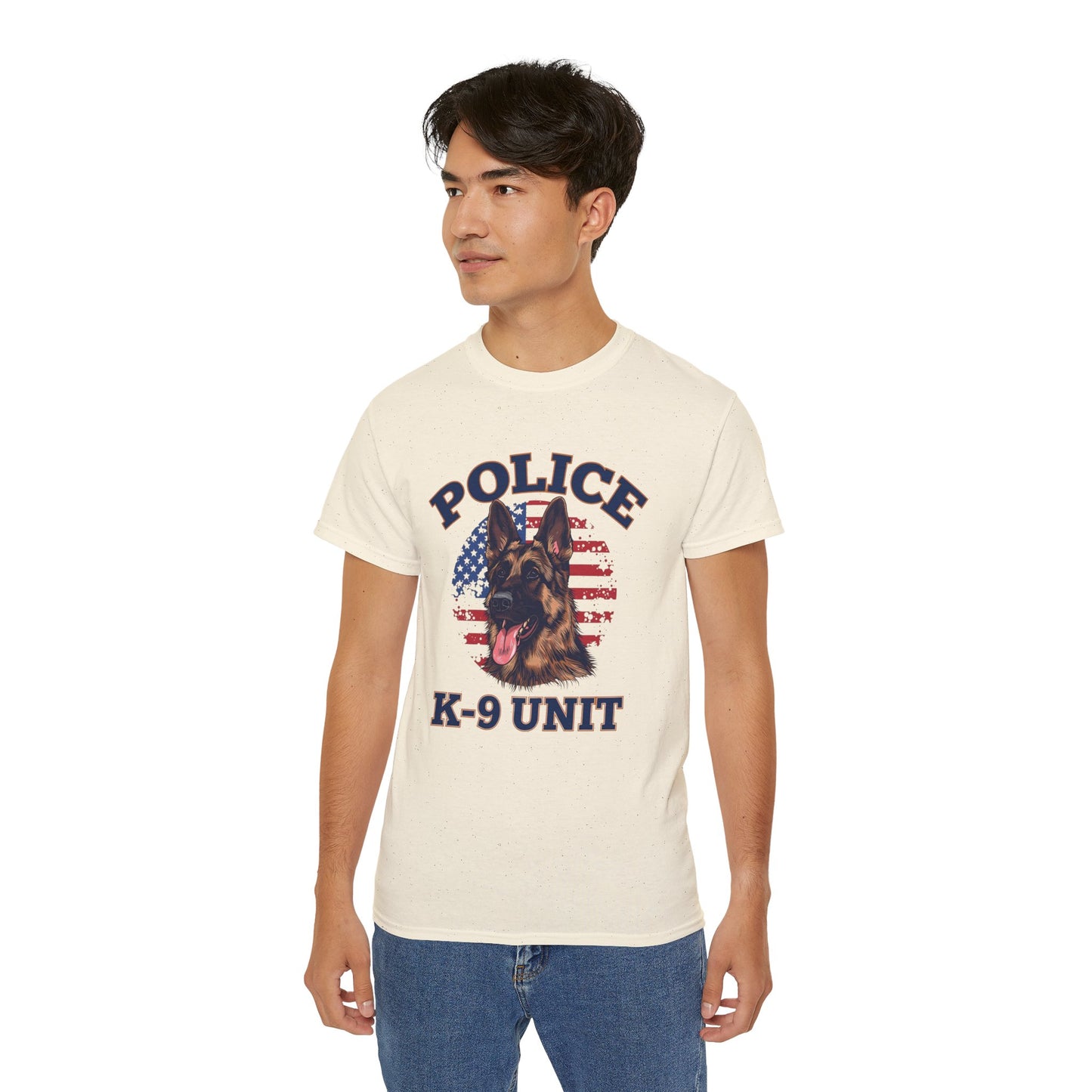 Patriotic Police K-9 Unit Tee for Dog Lovers, Unisex Cotton T-Shirt, Dog Handler Gift, Gifts for Law Enforcement