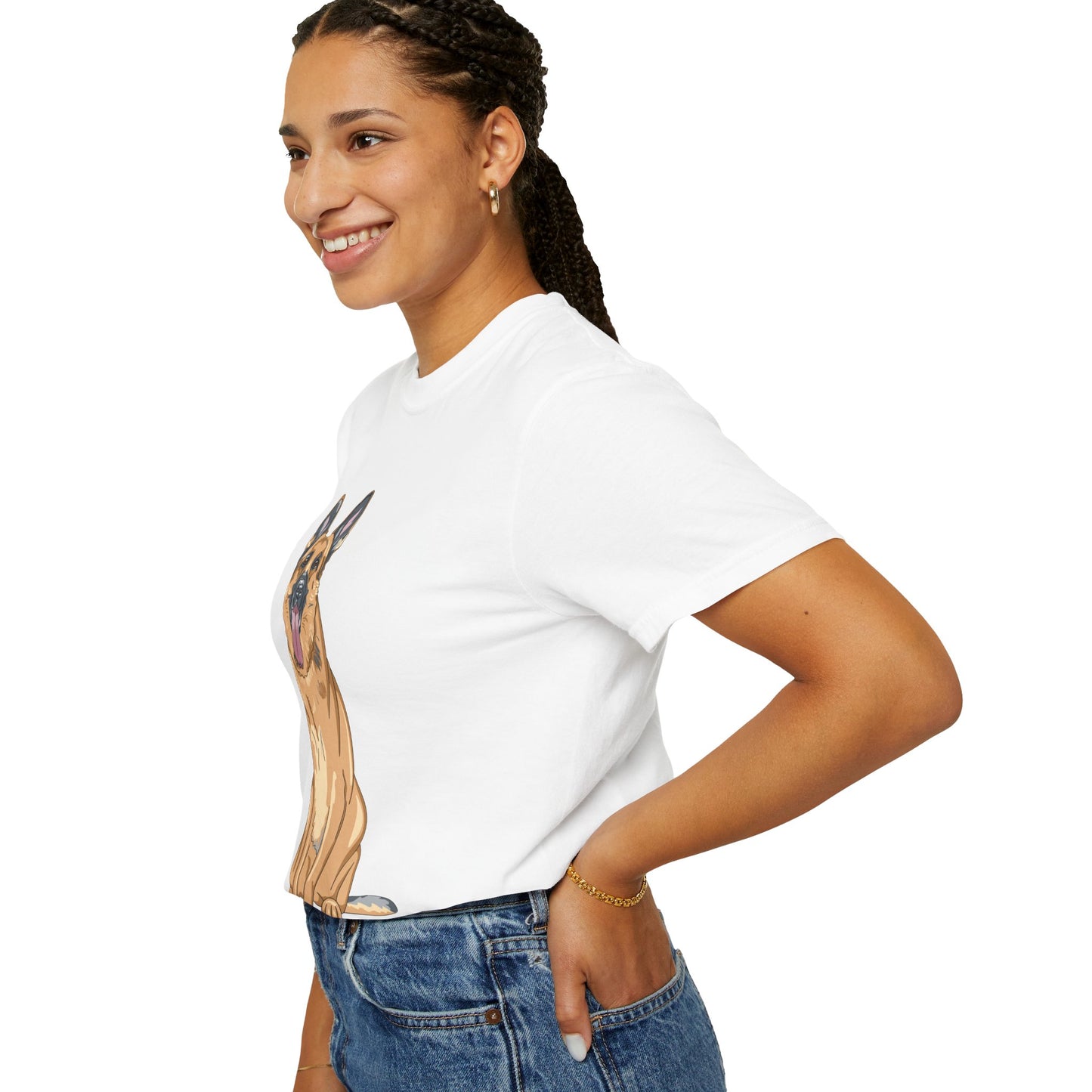 Unisex Dog Lover T-Shirt With Graphic of Giant German Shepherd Sloppily Sitting Leaving Tongue Out
