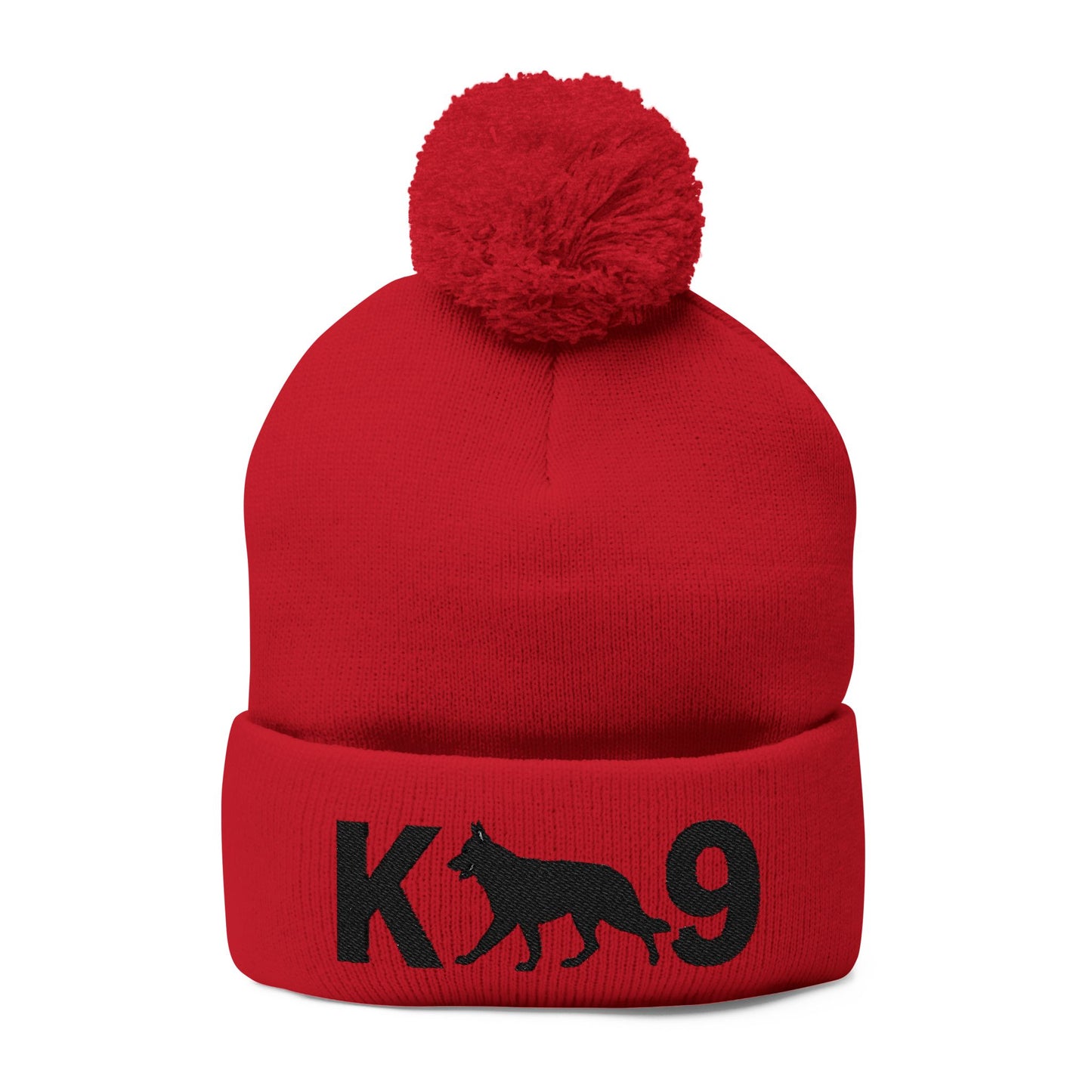 Embroidered K9 Pom-Pom Knit Cap - German Shepherd Design | Winter Beanie, Dog Lover Gift