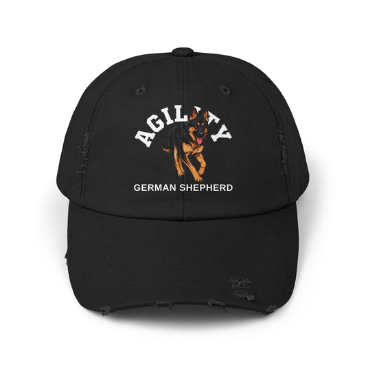 Black Distressed Agility German Shepherd Dog Cap | Unisex Pet Lover Hat, Outdoorsy Style, Casual Wear, Animal Lover Accessory