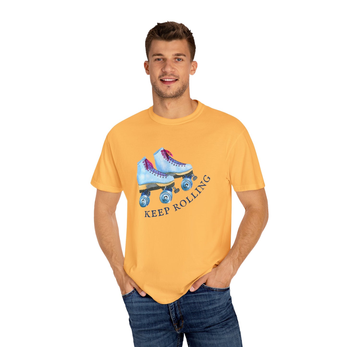 Keep Rolling Retro Roller Skates Tee, Vintage Skate T-shirt, Unisex Garment-Dyed Shirt, Fun Gift for Skating Lovers, Summer Apparel
