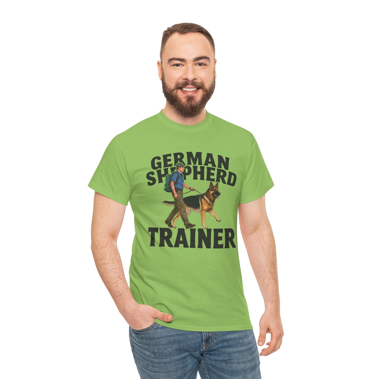 German Shepherd Trainer Tee - Man Holding a German Shepherd | Dog Lover Gift