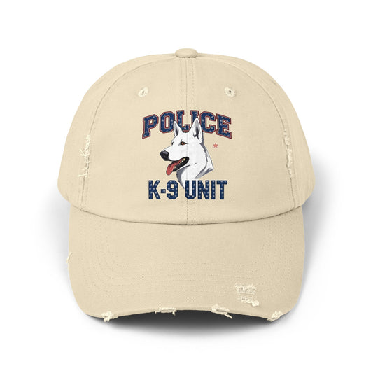 Unisex Distressed Cap with Police K9 Design Featuring German Shepherd, Trendy Dog Lover Hat, Perfect Gift for Police Supporters