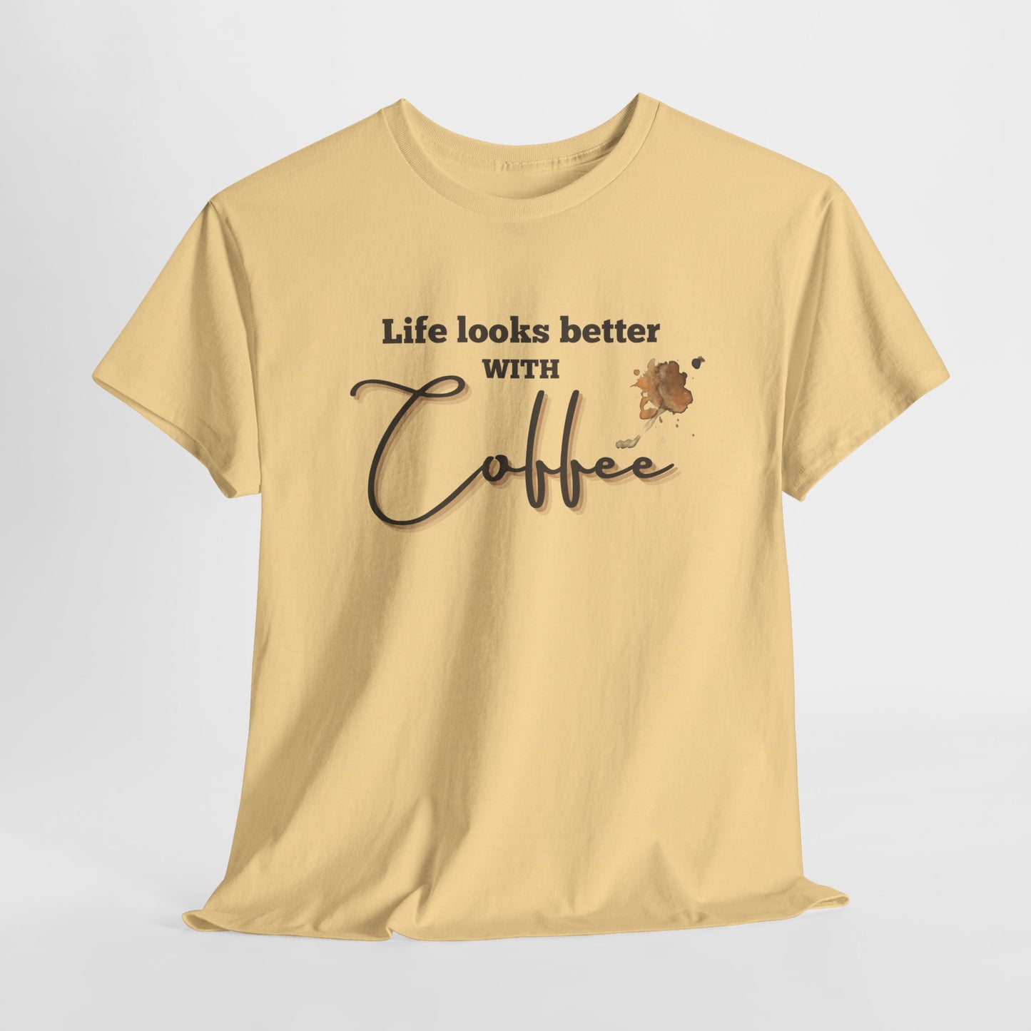 Life Looks Better with Coffee Tee | Unisex Cotton Tee for Coffee Lovers, Gift for Birthdays, Anniversaries, Casual Wear, Coffee-themed