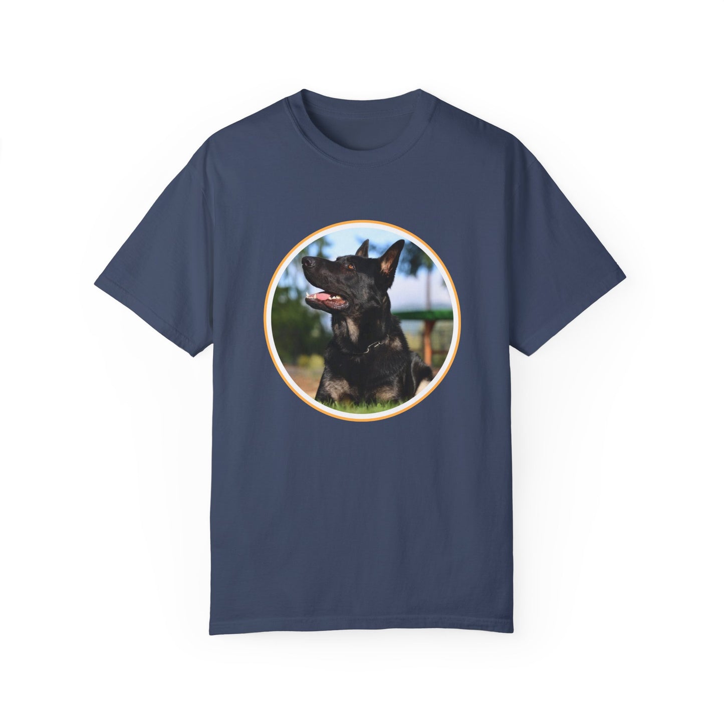 Unisex T-Shirt With Bicolor Working Line German Shepherd Sitting On The Ground