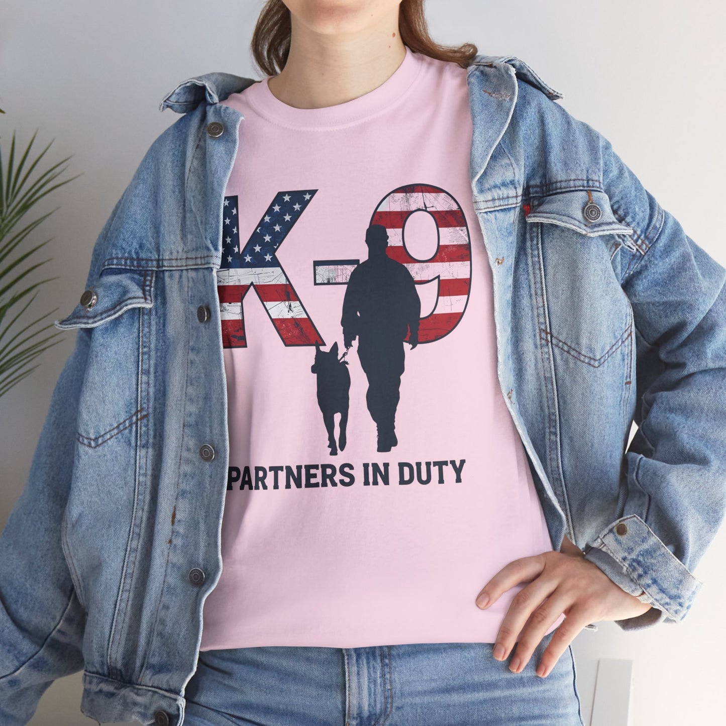 Patriotic K-9 T-Shirt - Partners in Duty Tee | Unisex Heavy Cotton Tee for Dog Lovers, Military Support, Gifts for Dog Handlers