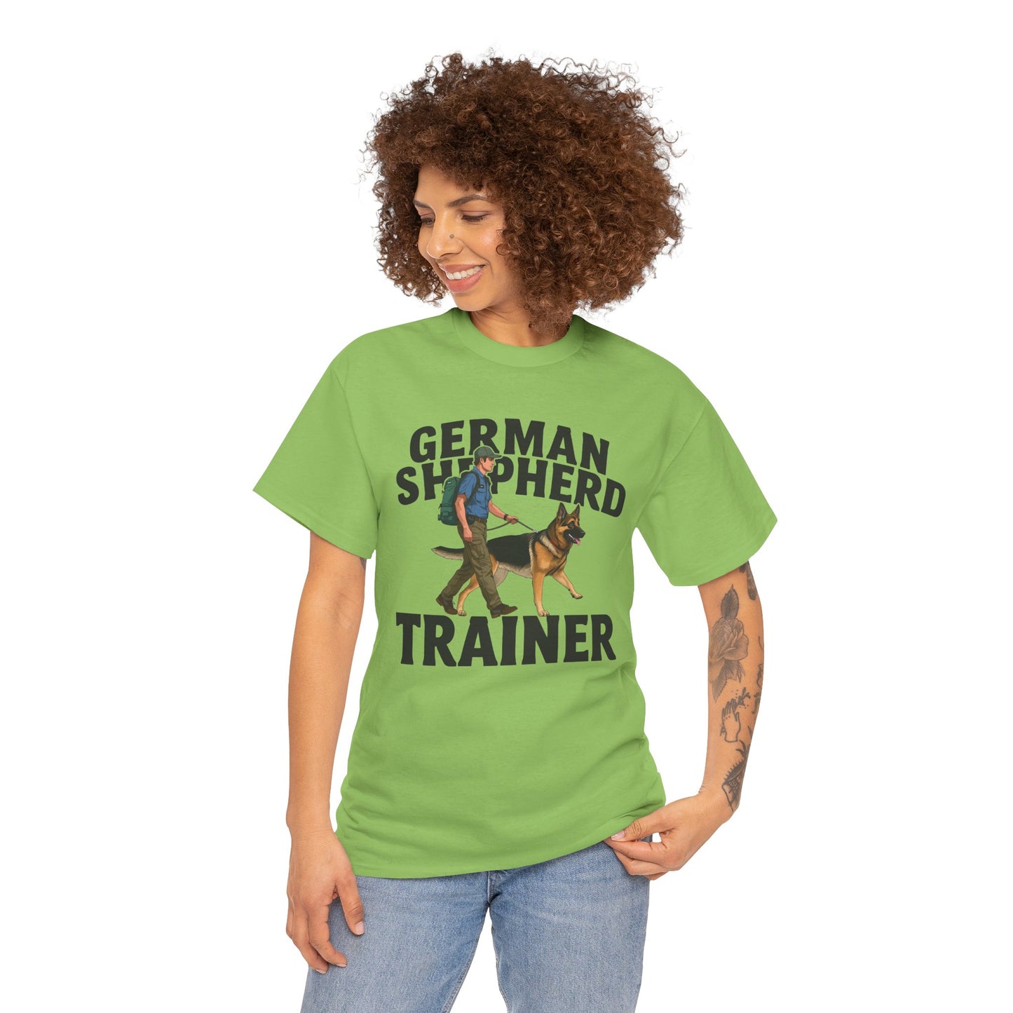 German Shepherd Trainer Tee - Man Holding a German Shepherd | Dog Lover Gift