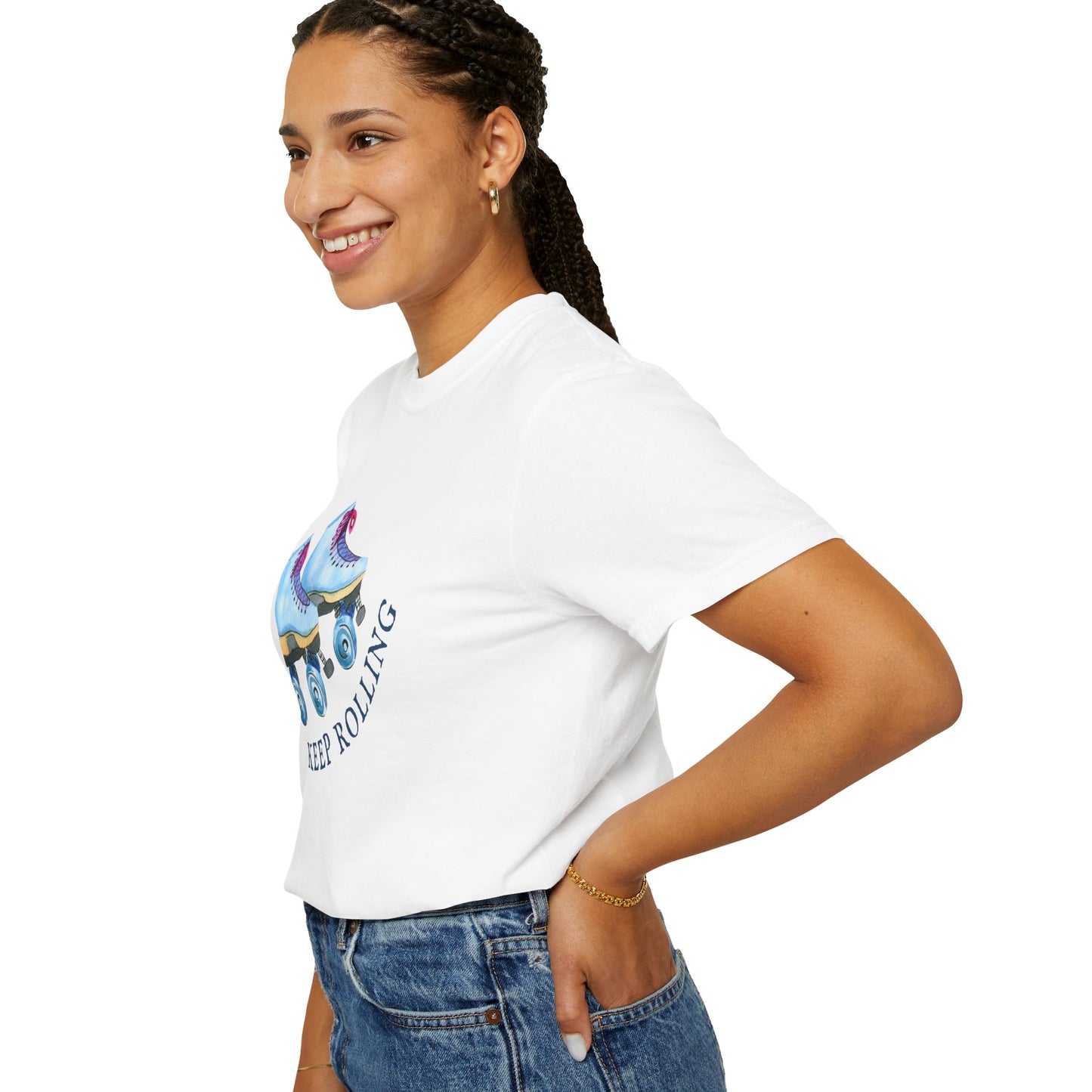 Keep Rolling Retro Roller Skates Tee, Vintage Skate T-shirt, Unisex Garment-Dyed Shirt, Fun Gift for Skating Lovers, Summer Apparel