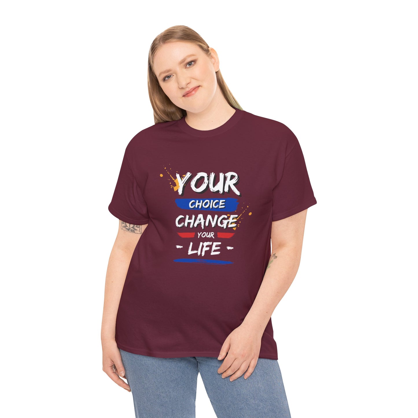 Inspirational Quote Unisex Heavy Cotton Tee - "Your Choice Change For Life", Motivational Shirt, Casual Wear, Gift Idea, Everyday Comfort