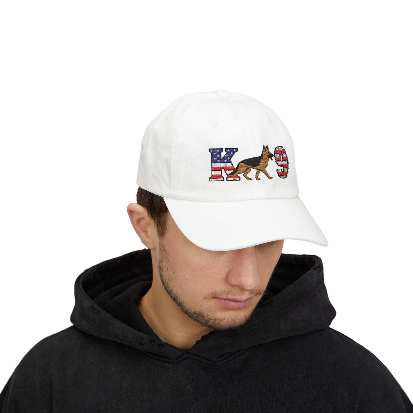 Patriotic K9 German Shepherd Dad Cap - USA Flag Design on K and 9 | Adjustable Baseball Hat | Gift for Dog Lovers