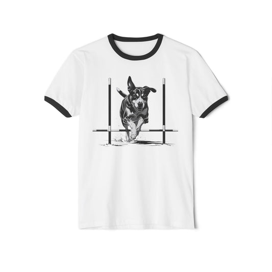 Agility Dog Lover Ringer T-Shirt - Unisex Cotton Tee, Animal Lovers Gift, Casual Wear, Unique Pet Shirt, Dog Agility Gift