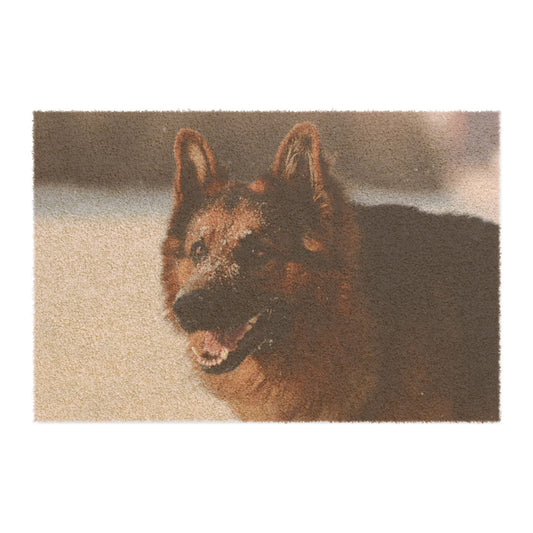 Dog Lover's Doormat Featuring a Giant German Shepherd in the Snow