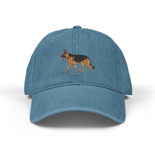 Embroidered Denim Hat with German Shepherd Design, Adjustable Dog Lover Cap, Outdoor Hat for Pet Owners