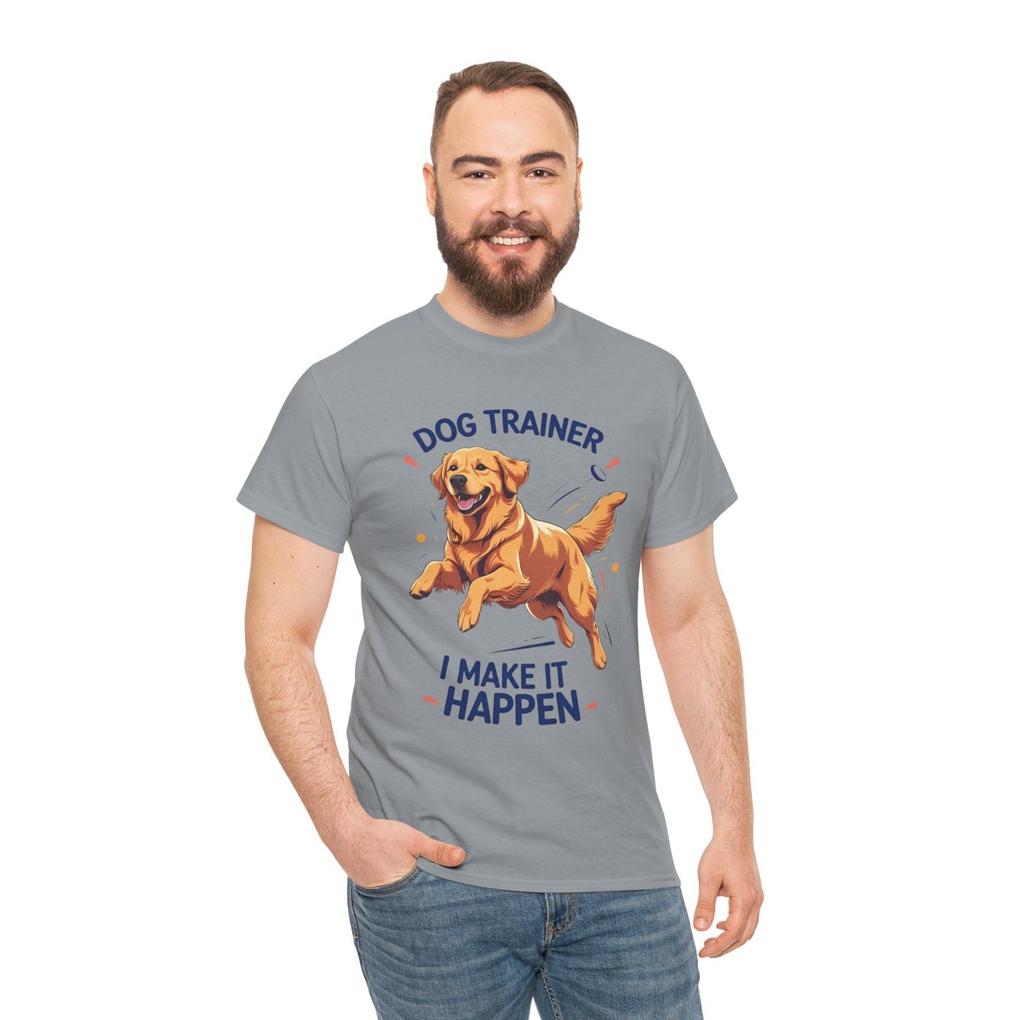 Dog Trainer Unisex Heavy Cotton Tee - I Make It Happen, Golden Retriever, Training Sessions, Gifts, Casual Wear, Animal Enthusiasts